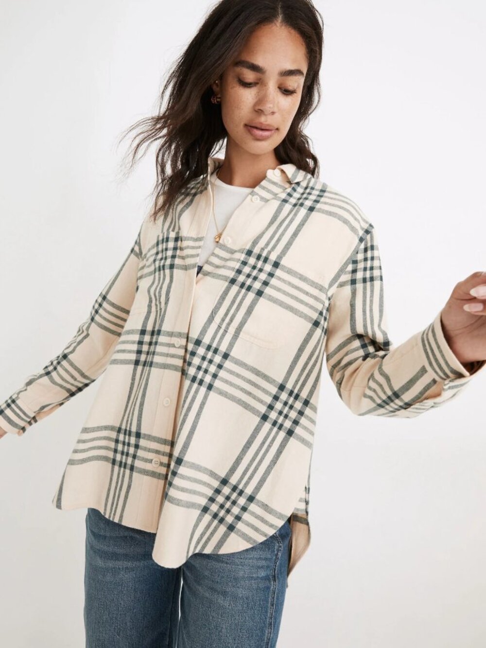 Madewell Oversized Ex-Boyfriend Swing Shirt in Windowpane - Midnight Green